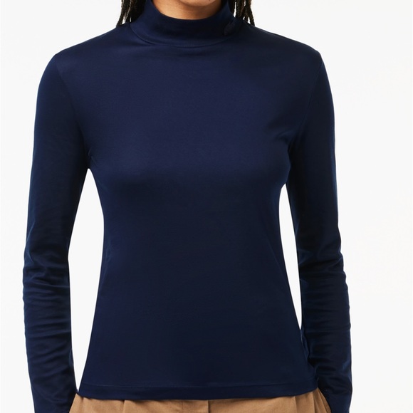 Lacoste Tops - NWOT Lacoste Long Sleeve Interlock Cotton Turtleneck in Navy Blue, Size 44
